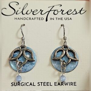 Silver Forest Blue Patina Celtic Drop Earrings with Silver Accents